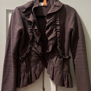 Anthropologie Ruffled Brown Sweater